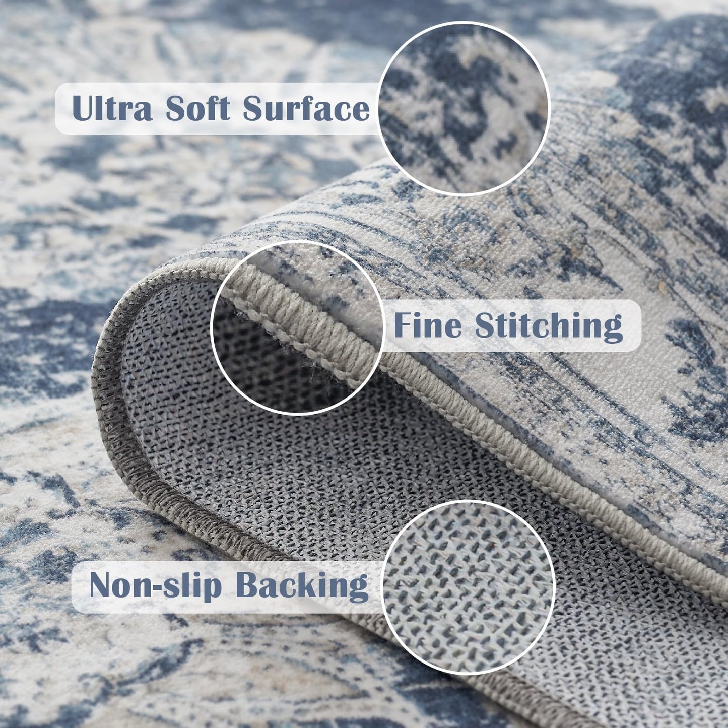 jinchan Runner Rug 2x6 Washable Hallway Runner - Vintage Floral Non Slip Low-Pile Soft Thin Kitchen Rug Distressed Carpet for Farmhouse Bedroom Entryway Laundry Room(2x6ft,Dark Blue)