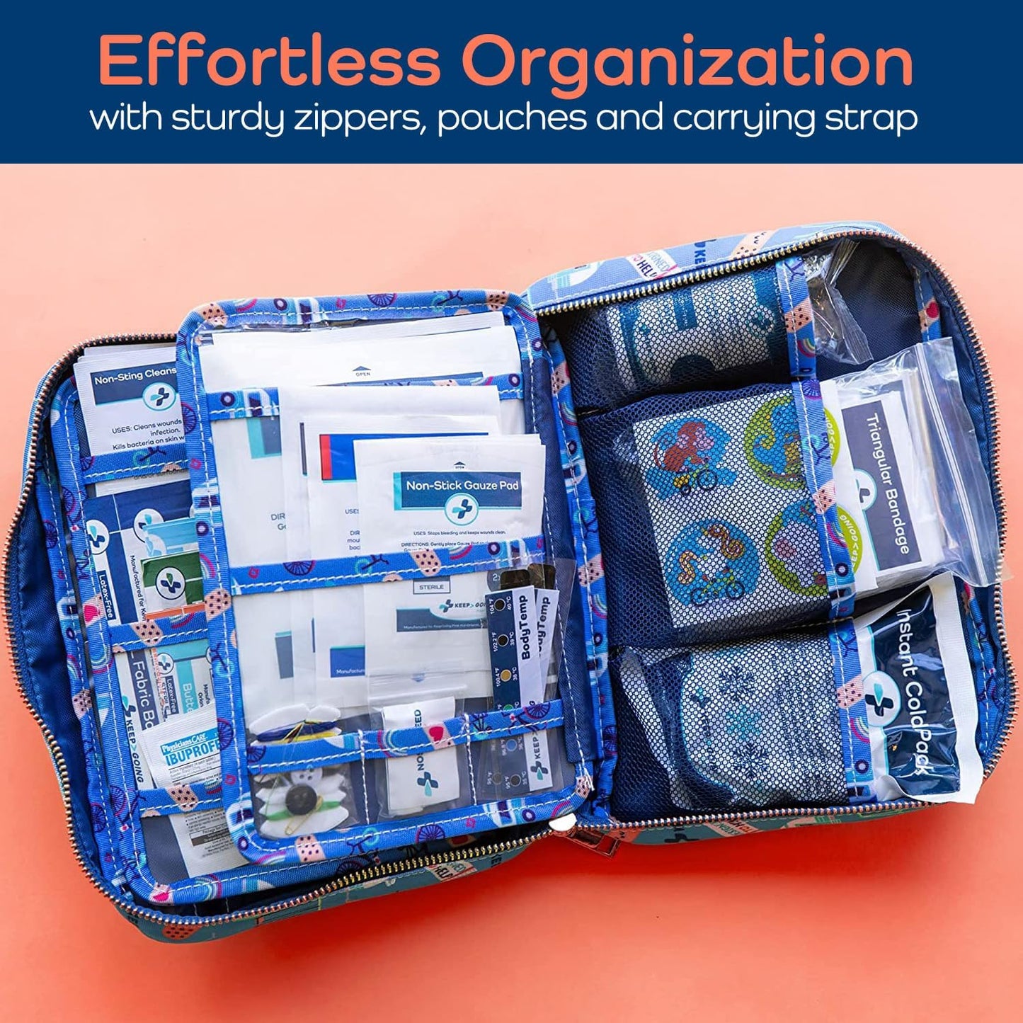 KeepGoing Large Home First Aid Kit for Kids – 270 Pc. for Car, Home, Dorm, & Boat with Latex-Free Bandages – 10 x 7 x 3.5 in. Travel First Aid Kit (Signature)