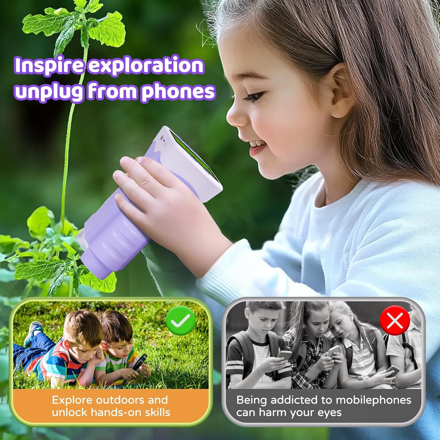 Mini 3-in-1 Pocket Microscope with Camera & Telescope, 32GB SD Card, 2.4" IPS HD Screen, Handheld Digital Microscope for Kids, Educational Science Kit, Christmas Birthday Gift for Boys Girls Ages 3-9