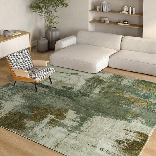 Kelarea Living Room Rug, 5x7 Rug Modern Abstract Washable Rugs Green Faux Wool Vintage Carpets, Non Slip Rug for Bedroom, Dining Room, College Dorm, Kids Playroom, Home Office