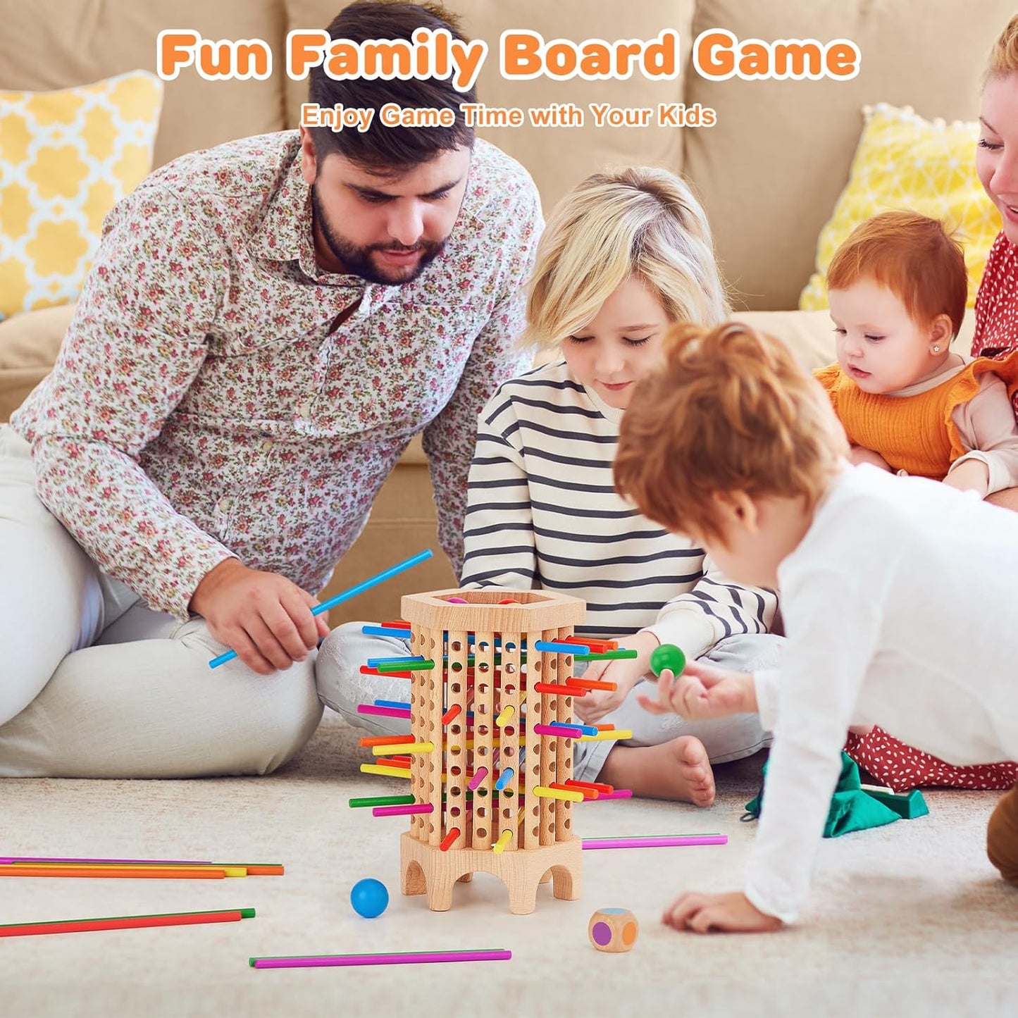 Montessori Game Wooden Board Games for Kids 4-6-8-12, 36 Colorful Stick Math Educational Toys for 3 4 5 6 Year Olds, Classic Fun Dice Games for Family Game Night for 2-6 Players Gift