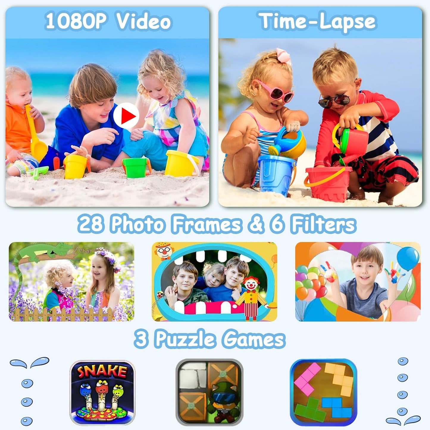 Agoigo Kids Waterproof Camera - Children Underwater HD Video Digital Camcorder, Portable Travel Toy for Toddler - Ideal Christmas Birthday Gifts for Boys Girls Age 3-12 with 32GB Card (Dark Blue)