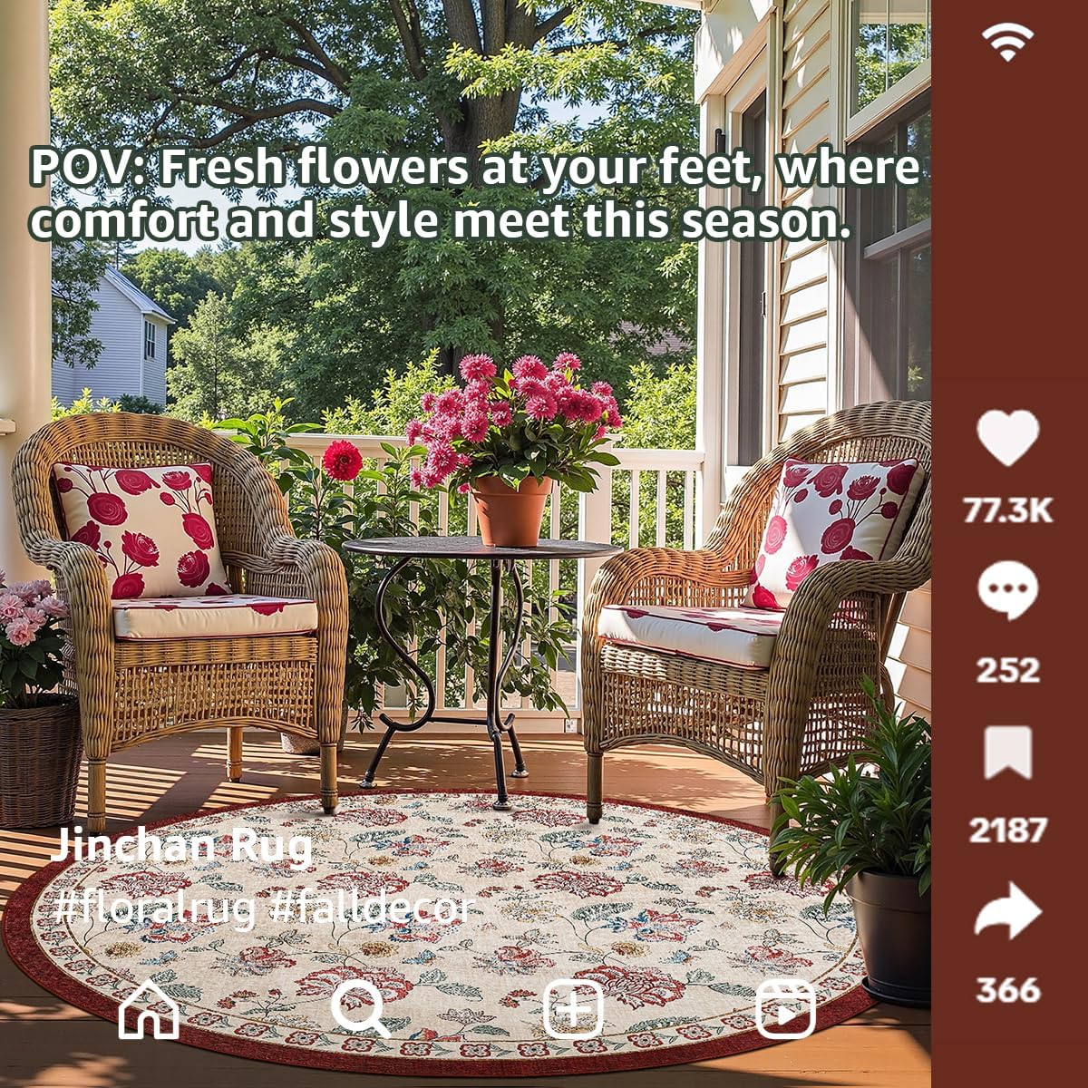 jinchan 4ft Floral Round Rug for Entryway Washable Kitchen Rug Vintage Romance Design Non Slip Indoor Doormat Lightweight Low-Profile Throw Carpet for Living Room Dining Room Bedroom, Red/Beige