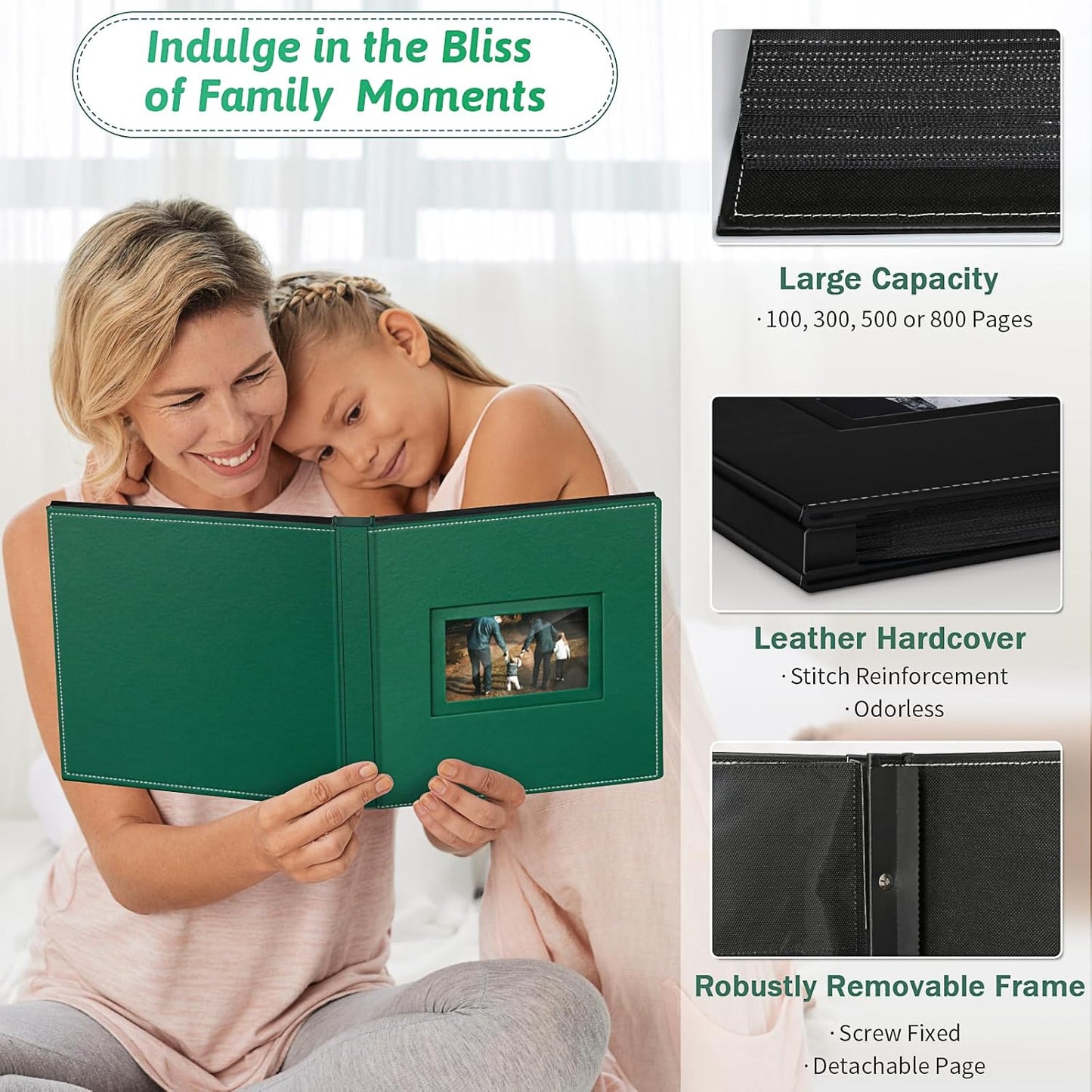 Popotop Photo Album 4x6 800 Pockets with Leather Hardcover Cover, Large Photo Album Binder Book with 80Pcs Pages for Family Travel Wedding Baby Gifts