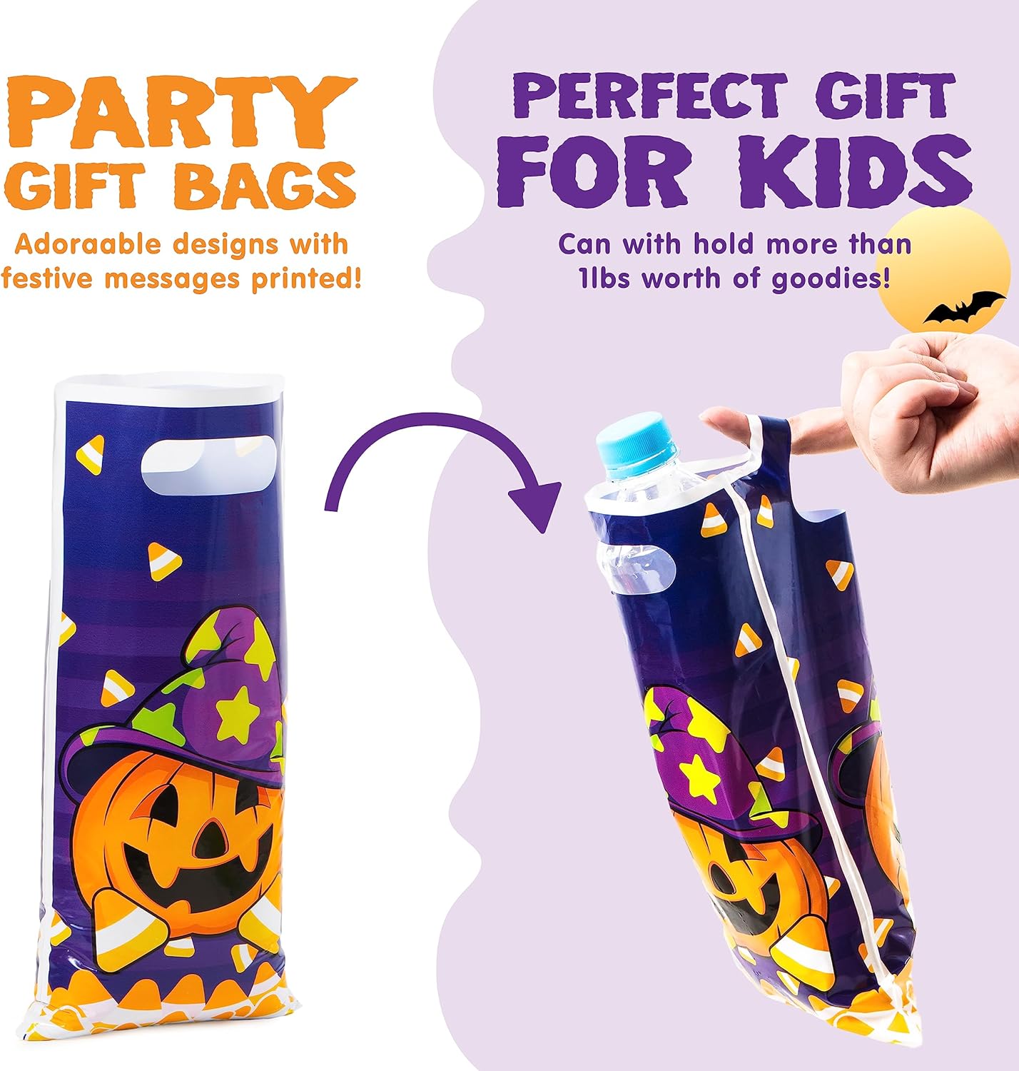 JOYIN 72 PCS Halloween Trick or Treat Bags, Halloween Goodie Candy Bags, Goody Gift Bag, 4 Designs Plastic Snack Bag Bulk for Kids Trick or Treating, Classroom Party Favors, Event Party Supplies