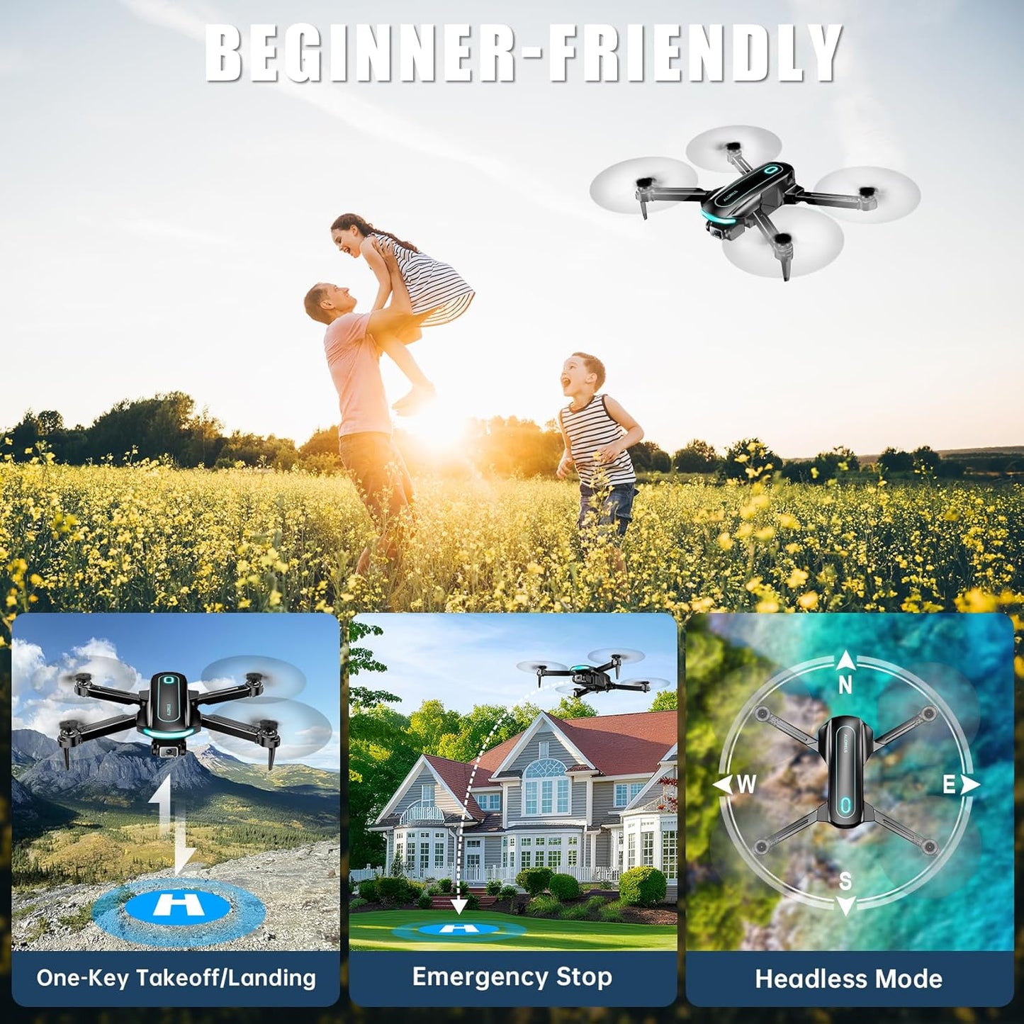 Drone with Camera, Drones for Adults and Beginners, 1080P HD FPV Foldable Mini Drones for Kids, with 2 Batteries, Carrying Case, Trajectory Flight, Gravity Control, One-Key Takeoff/Landing, 360° Flip, Toys for Gift