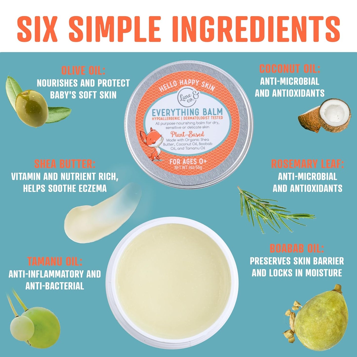 Lane & Co Everything Balm - Plant-Based Baby Care Balm for Diaper Rash, Cradle Cap, Chapped Lips, Dry Skin - Ideal for Sensitive, Delicate Newborn Skin - Suitable for Babies, Kids, Mothers, Adults