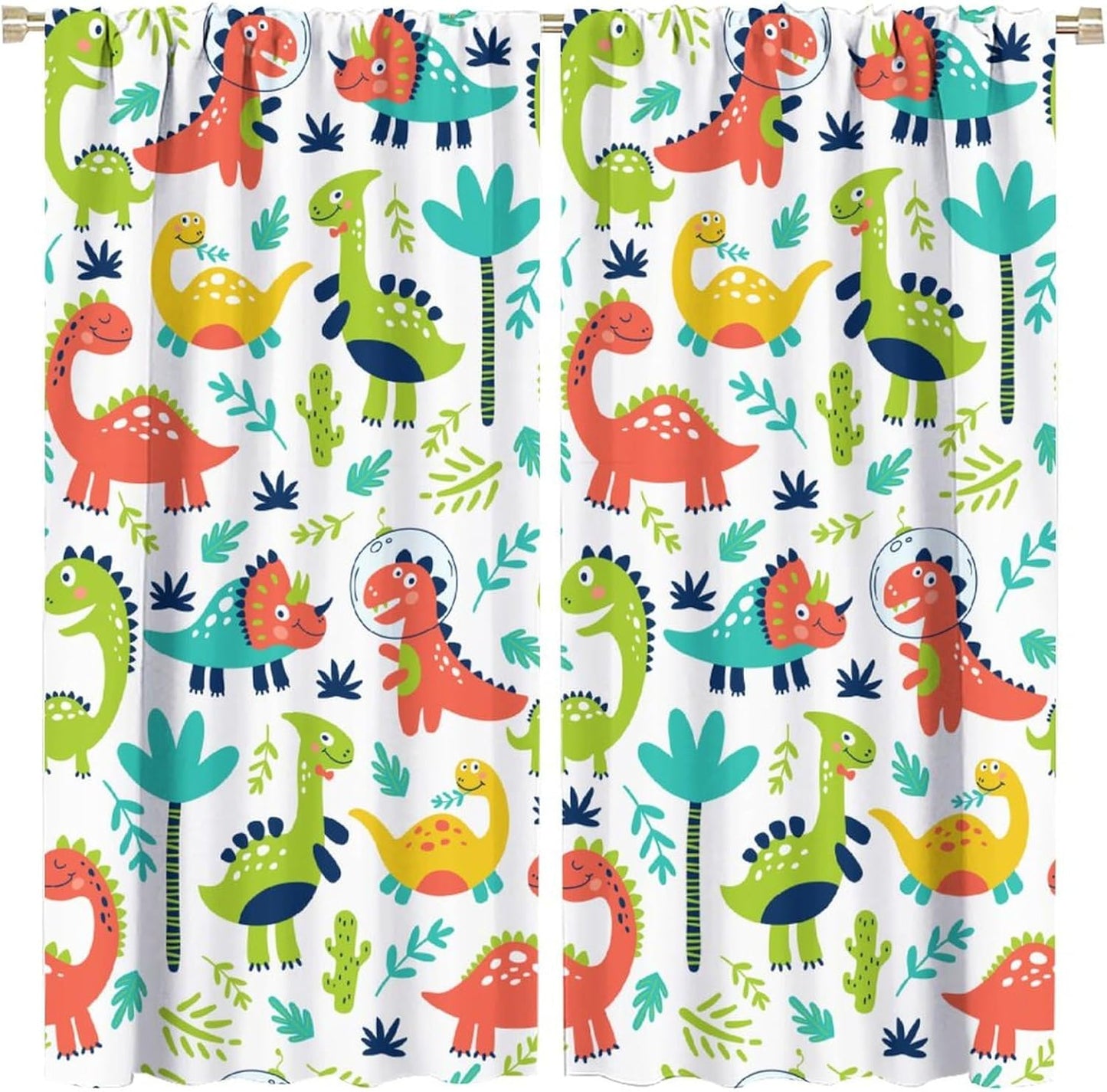 Rustic Dinosaurs Curtains Colorful Dino Kids Boys Cartoon Cute Cool Funny Decor Printed Blackout Rod Pocket Window Drapes for Living Room Bedroom W21xL45in Decor