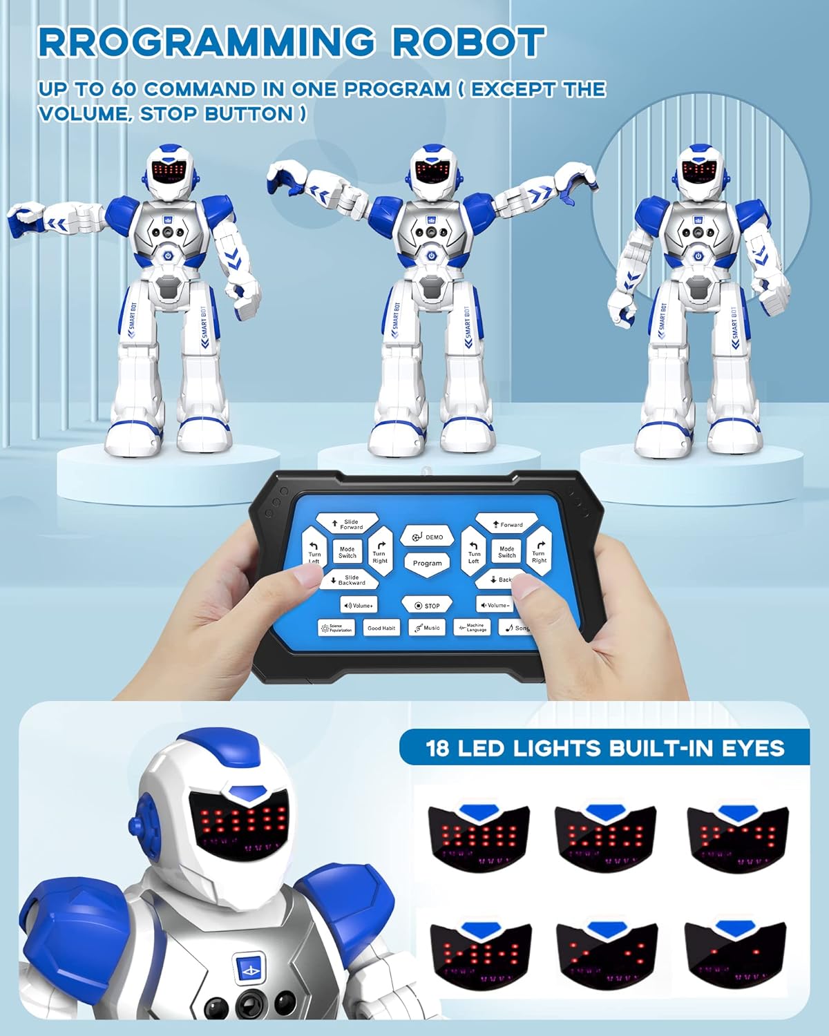 SONOMO Toys for 6-9 Year Old Boys, Girls RC Robot Gifts for Kids Intelligent Programmable Robot with 2.4GHz Sensing Gesture Control - Upgraded Version (Blue&White)