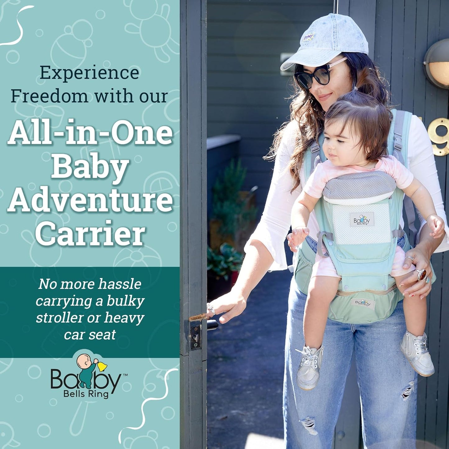 Baby Carrier - 6-in-1 Ergonomic Soft Carrier with Hip Seat and Large Storage, Front and Back Positions, Adjustable Waist Up to 43 Inches, for Infants Aged 2-36 Months, Weighing 6-45 lb