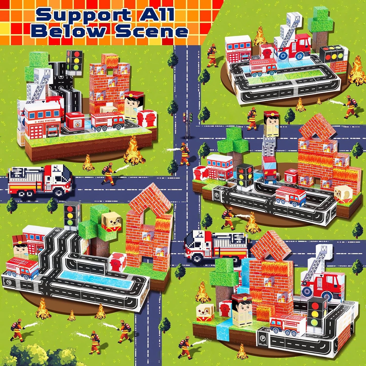 GoodyKing Magnetic Blocks|100PCS Fire Truck Magnetic Building Cube Game,Constructions Toys for Boys & Girls Age 3-4,5-8 9 10,STEM Montessori Stacking Toy,Sensory Tiles Building Christmas for Toddlers