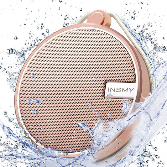 INSMY C12 IPX7 Waterproof Shower Bluetooth Speaker, Portable Small Speaker, Speakers Bluetooth Wireless Loud Clear Sound Support TF Card Suction Cup for Outdoor Kayak Canoe Beach Gift (Cashmere Pink)