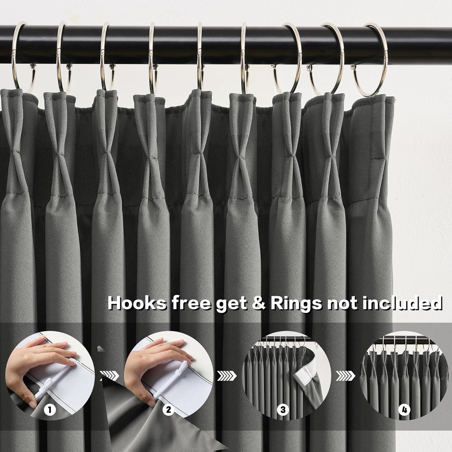 KEQIAOSUOCAI Grey Pinch Pleat Curtains & Drapes 150 Inches Long 2 Panels Set, Privacy Darkening Sound Dampening Window Treatment for Bedroom Vertical Draft Blackout Blinds for Living Room 40 by 150