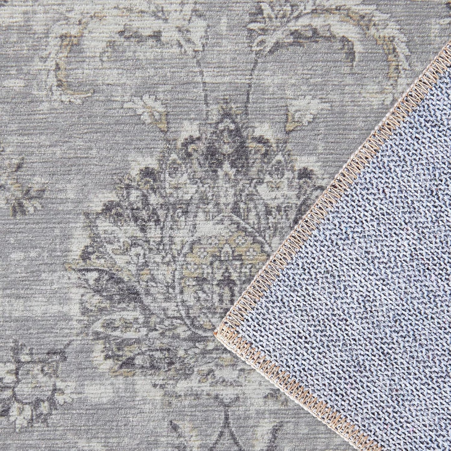 jinchan Hallway Runner Rug 3x10 Machine Washable Runner Rug Grey Vintage Floral Design Non-Slip Low Pile Ultra-Thin for Kitchen Laundry Room Bedroom Farmhouse (3‘x10',Grey)