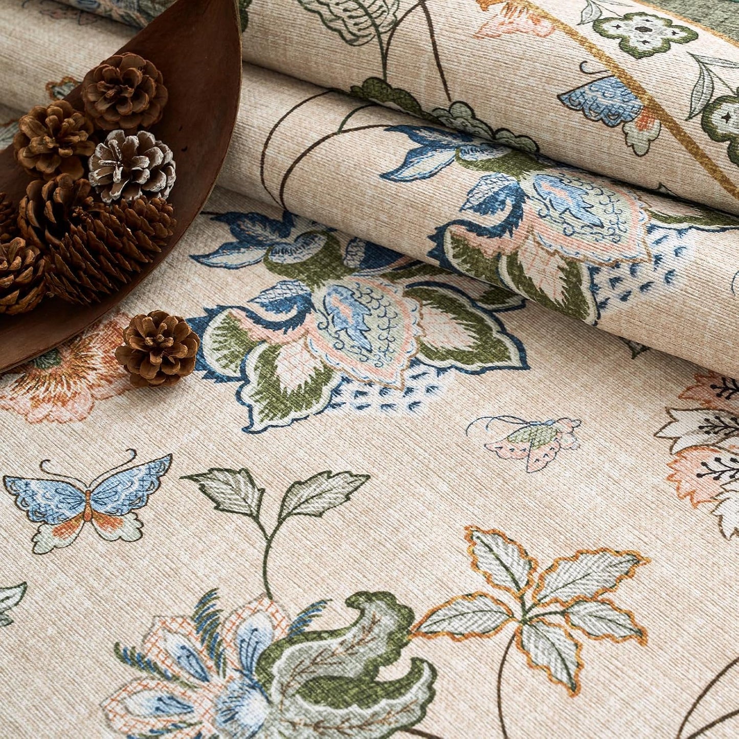 jinchan 2x3 Floral Rug for Entryway Washable Kitchen Rug Vintage Romance Design Small Mat Non Slip Indoor Doormat Lightweight Low-Profile Throw Carpet for Entrance Bathroom Laundry Room, Green/Beige