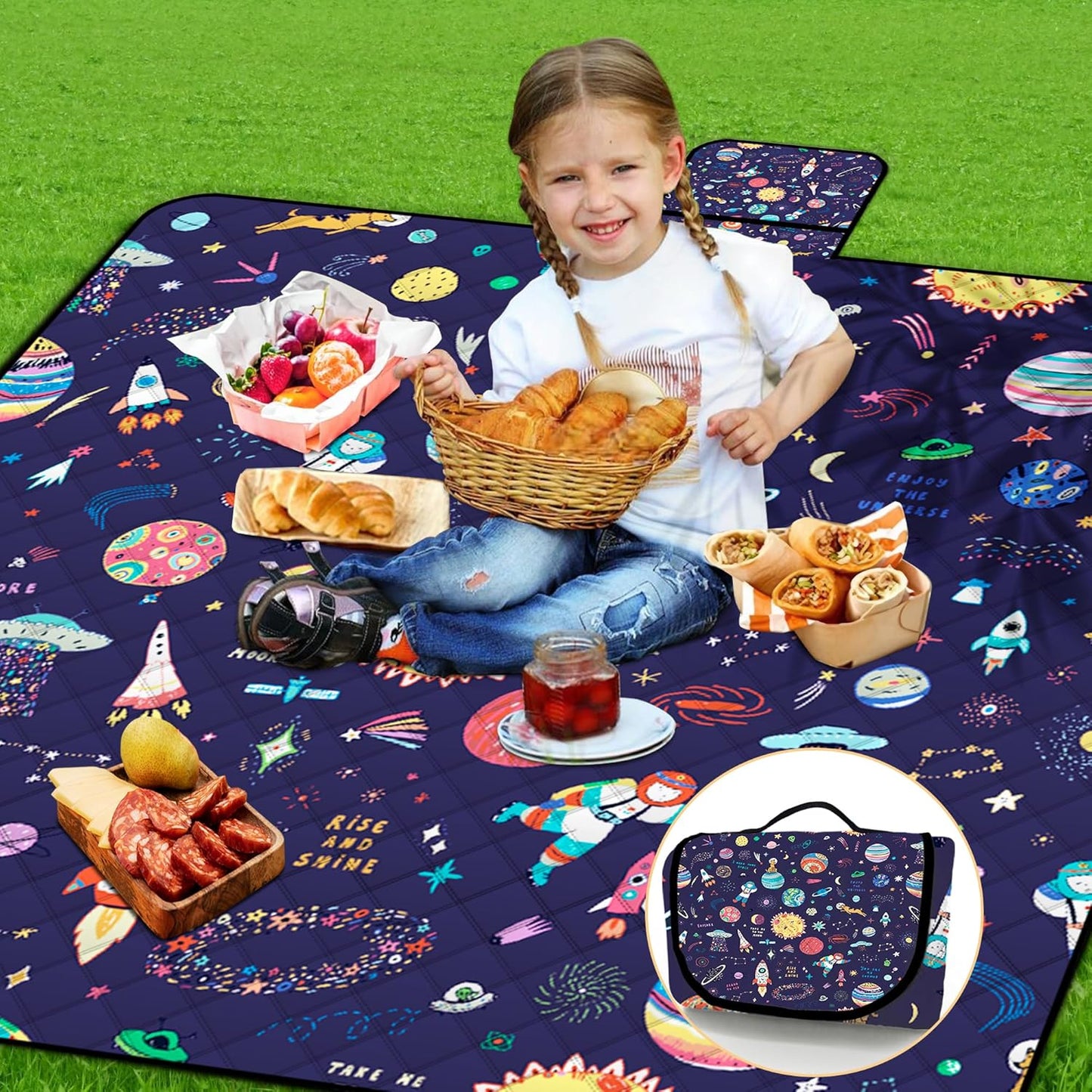 Extra Large Picnic Blanket Waterproof,80"x 80"Foldable Machine Washable Beach Blanket,Outdoor Blanket for 6-8 Adults,Suitable for Indoor Crawling,Park Beach,Camping,Hiking,Family Travel(Starry sky)