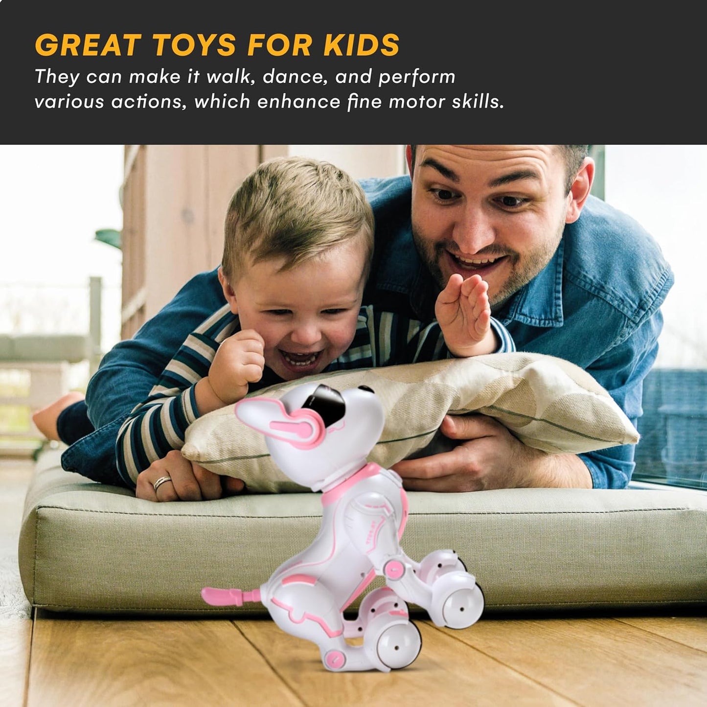 Top Race Pink Robot Dog - Remote Control Toy with Touch Function - Interactive Smart Pet with Voice Commands, Dancing, Animal Sounds - Robotic Puppy for Kids, 3 Years Up