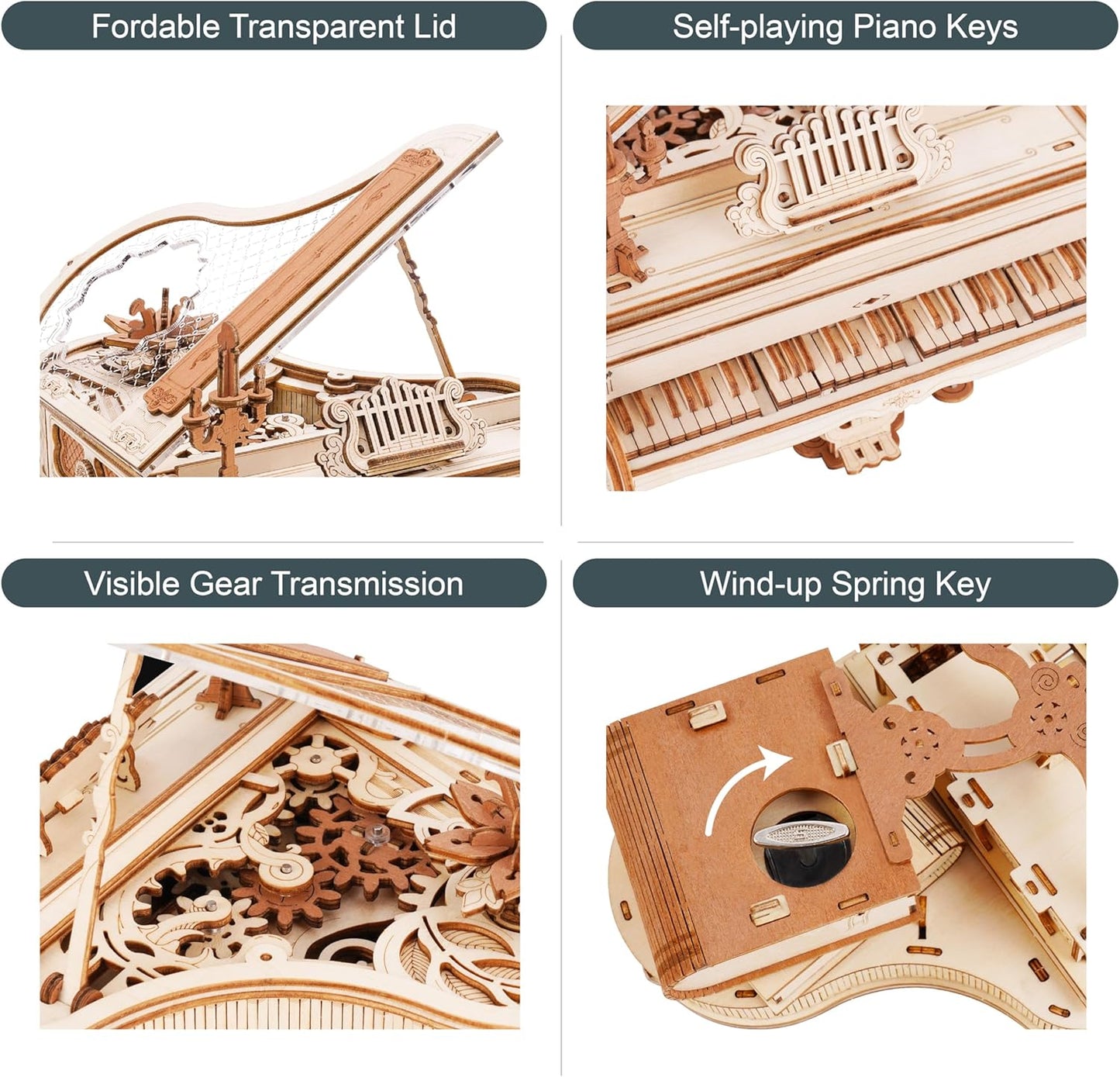 RoWood 3D Puzzles for Adults,DIY Music Box Gifts,Wooden Magic Piano Model Kits,Mechanical Wooden Puzzles,Music Box for Adults,Teens&Friends