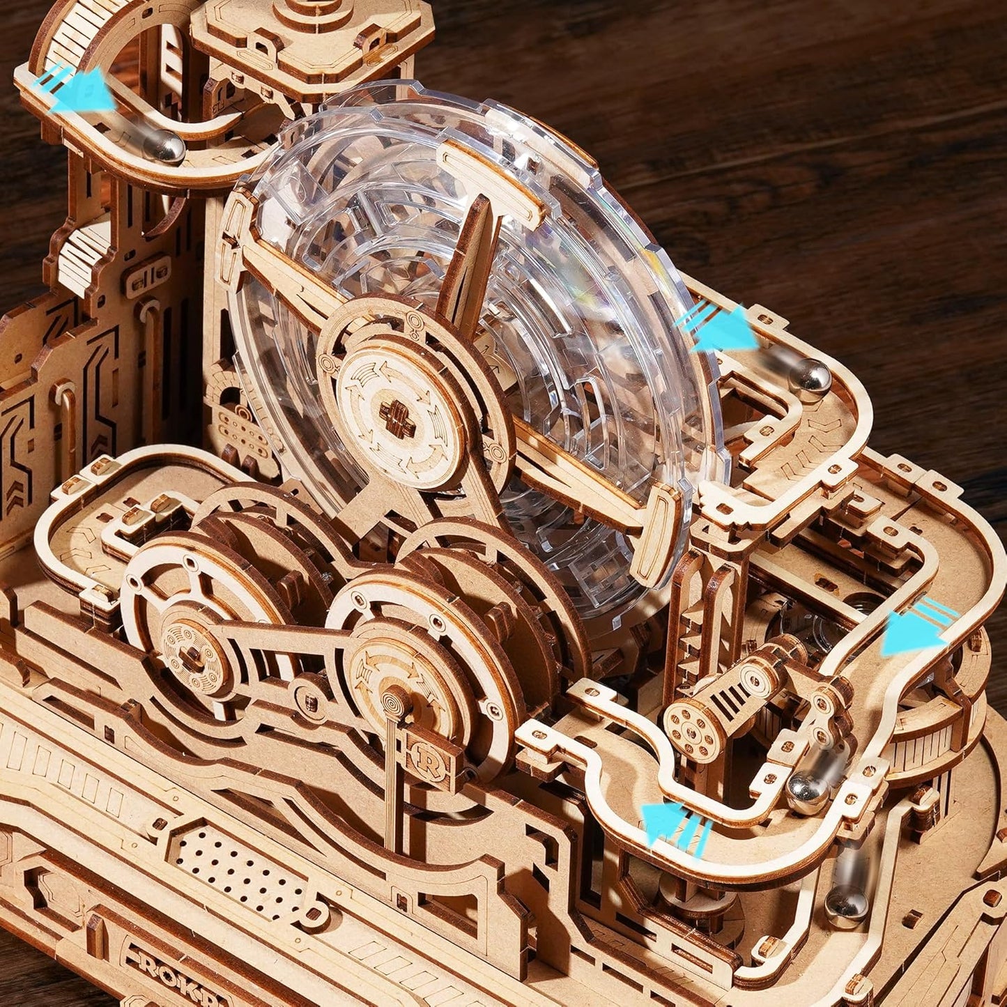 ROKR 3D Wooden Puzzles for Adults Miniature Marble Run Building Toys,DIY Pinball Machine Model Kits-Gear Ball Challenge EGC01
