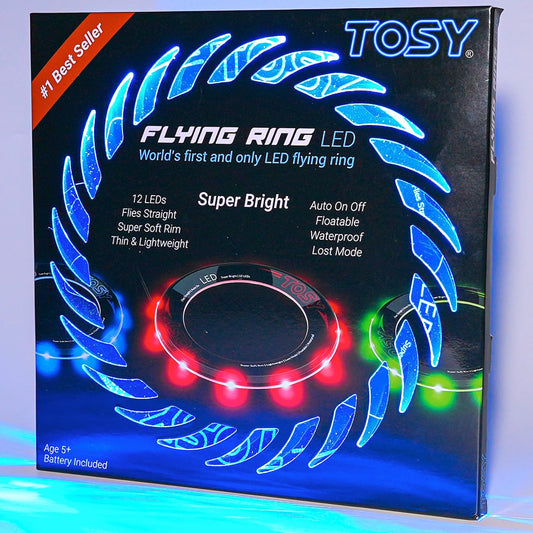 TOSY Flying Ring - 16 Million Color RGB or 12 LEDs, Super Bright, Lost Mode, Auto Light Up, Camping Essentials for Kids/Teens/Boy/Girl, Safe & Soft, Waterproof, Pool/Beach Games, Lightweight Toy