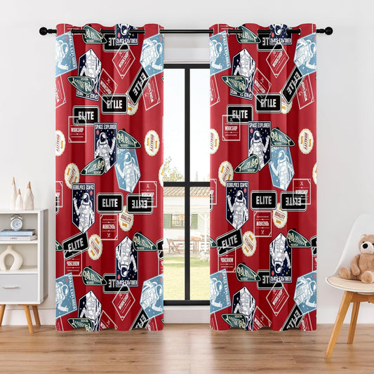 Kids Space Astronaut Blackout Curtains - 100% Blackout, Thermal Insulated, Noise Reducing, Perfect for Kids Room and Nersury, 2 Panels (Space Badge Crew, W52×L84)