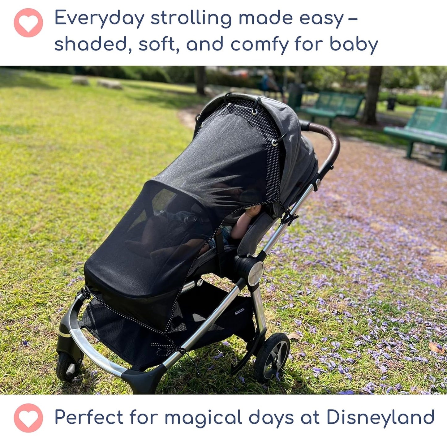 Stroller Sun Shade - Universal UV Protection Cover for Strollers Sunshade with See Through, Clip-On Sun Blocker, Sun Shield for Baby, Breathable Adjustable Fit, Full Coverage, L Black