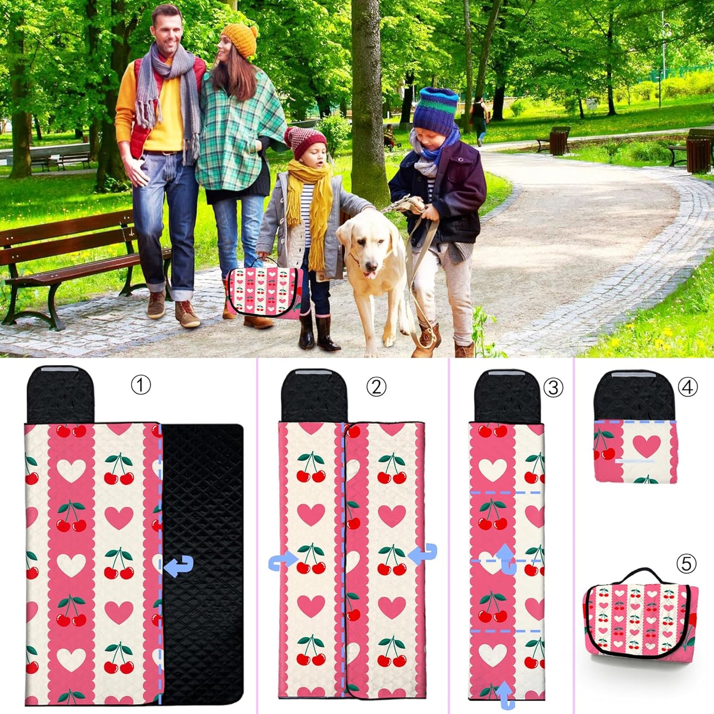 Poedist Extra Large Picnic Blanket Waterproof,80"x 80"Foldable Machine Washable Beach Blanket,Outdoor Blanket for 6-8 Adults,Suitable for Indoor Crawling,Park Beach,Camping,Hiking,Family Travel(Pink