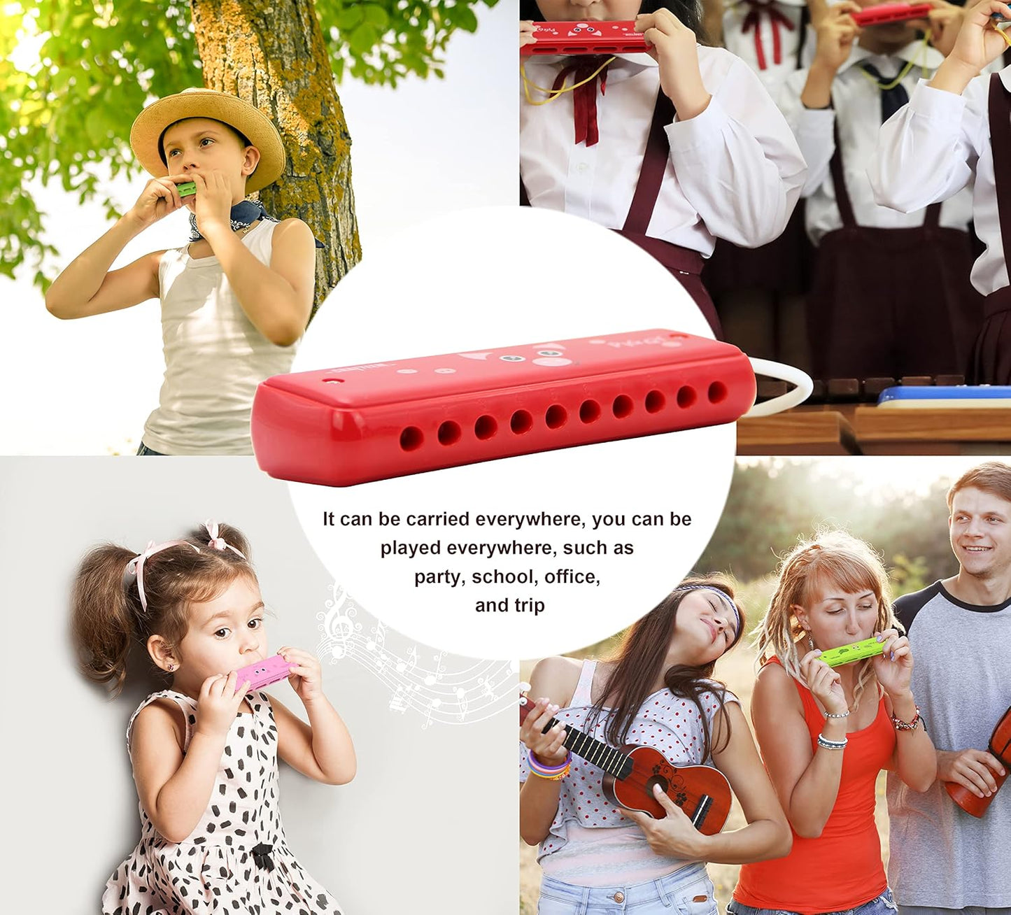 Colored Harmonica for Kids and Beginners - Easy-to-Learn Key of C Instrument - Portable and Lightweight.