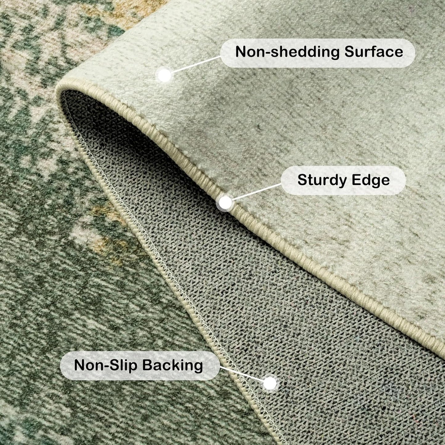 Kelarea Living Room Rug, 8x10 Rug Modern Abstract Washable Rugs Green Faux Wool Vintage Carpet, Non Slip Large Rugs for Bedroom, Dining Room, College Dorm, Home Office