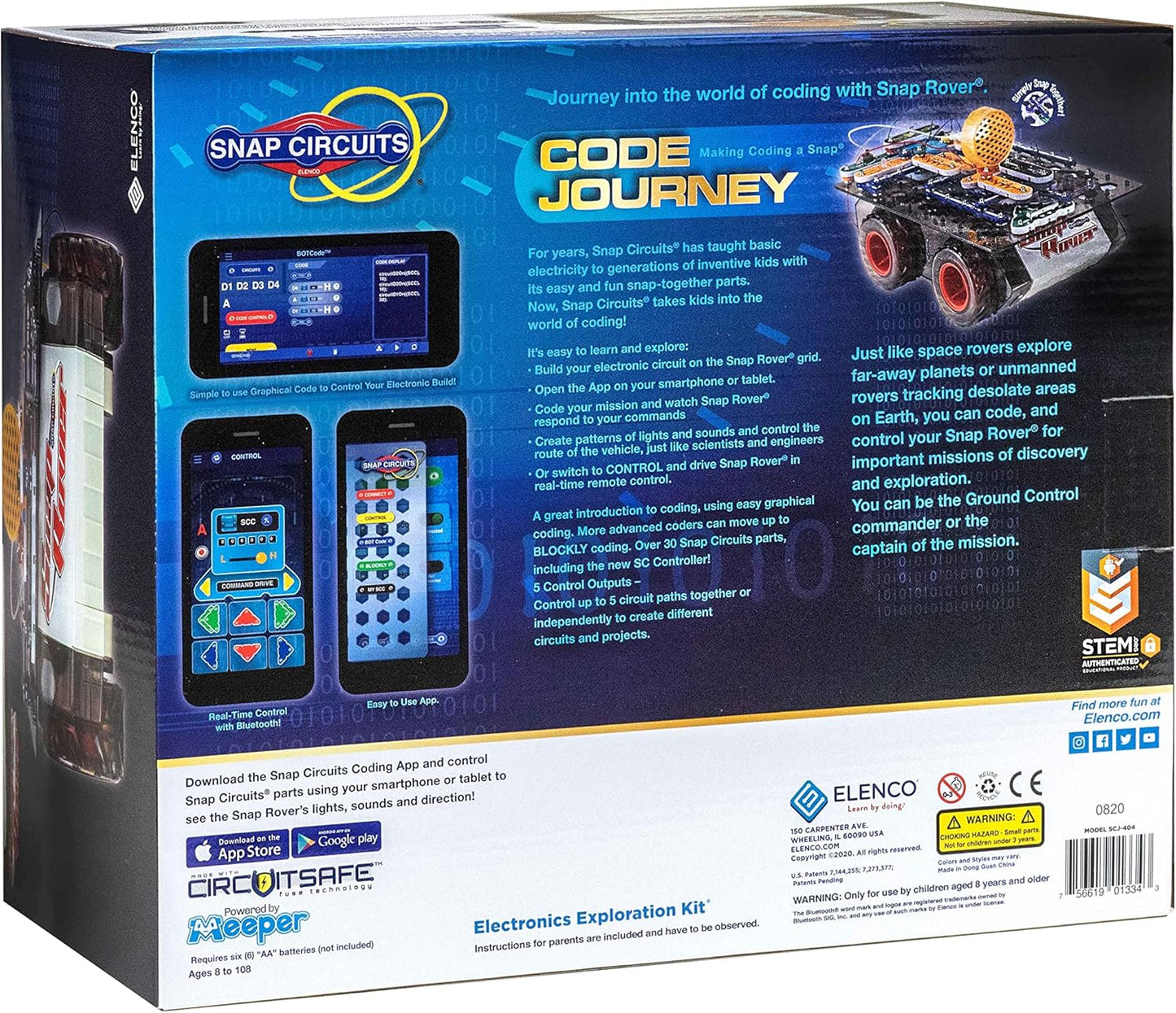Snap Circuits Code Journey, Build Your Circuit, Code Your Commands, and Drive, Bluetooth Controlled, STEM Building Toy for Ages 8 to 108