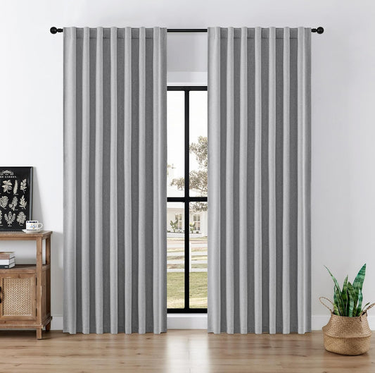 Joydeco Faux Linen Blackout Curtains for Bedroom,Light Grey Blackout Curtains 84 inches Long,100% Blackout Solid Thermal Insulated Window Drapes Luxury Decor for Living Room（W52xL84 Inch,Light Grey）