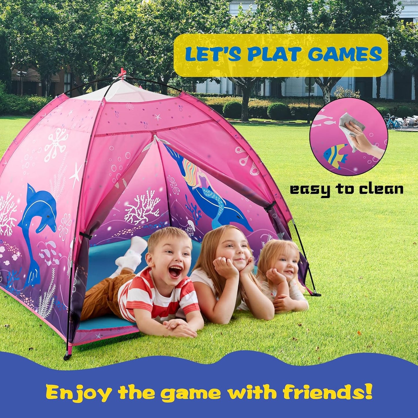 Kids Play Mermaid Tent for Kids, Play Tentes Foldable Pop Up Indoor Outdoor Party Playhouse Tents Toy for Boys Girls-47 * 47 * 41 (Pink)