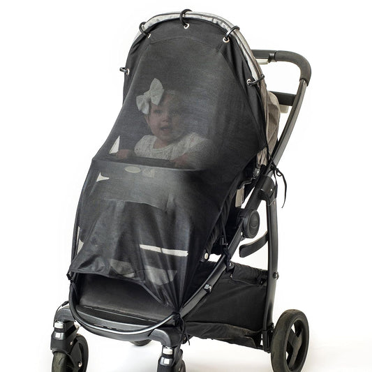 Stroller Sun Shade - Universal UV Protection Cover for Strollers Sunshade with See Through, Clip-On Sun Blocker, Sun Shield for Baby, Breathable Adjustable Fit, Full Coverage, XL Black