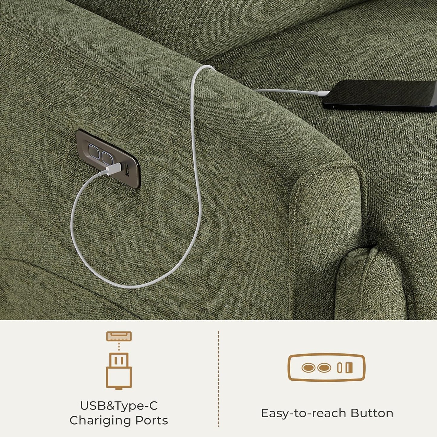 CHITA Electronic Power Recliner Chair Swivel Glider, FSC Certified Modern Nursery Rocking Chair with USB and Type-C Ports, Forest Green