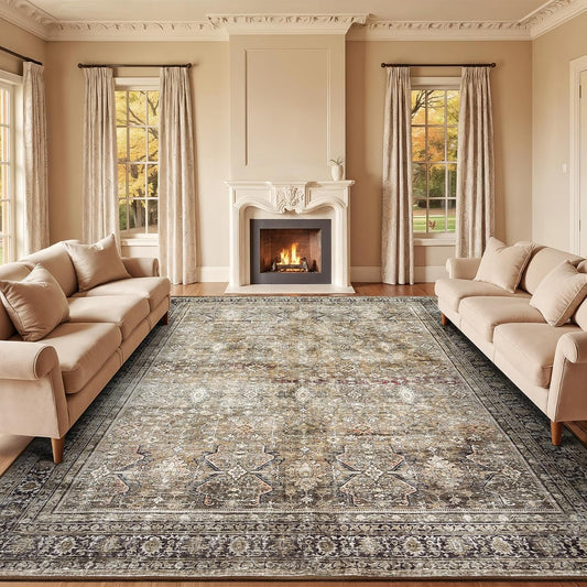 Lofus 8x10 Area Rug for Living Room,Brow Washable Large Rugs with Non-Slip Backing,Soft Neutral Carpets for Bedroom Dining Room Home Office Indoor Nursery