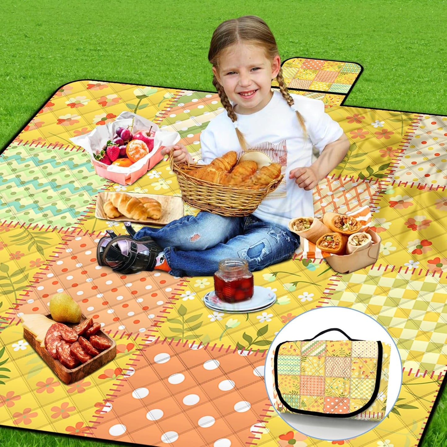 Extra Large Picnic Blanket Waterproof,80"x 80"Foldable Machine Washable Beach Blanket,Outdoor Blanket for 6-8 Adults,Suitable for Indoor Crawling,Park Beach,Camping,Hiking,Family Travel(Colorful)