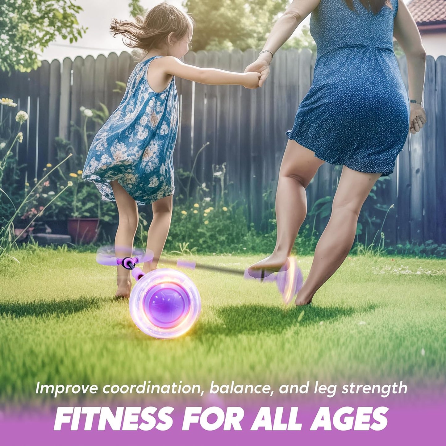 JOYIN Purple Ankle Skip Ball with Flashing Lights, Toy for Kids Indoor & Outdoor, Flashing Swing Ball Foldable Sports Toy, Birthday Gifts for Kids 3 4 5 +