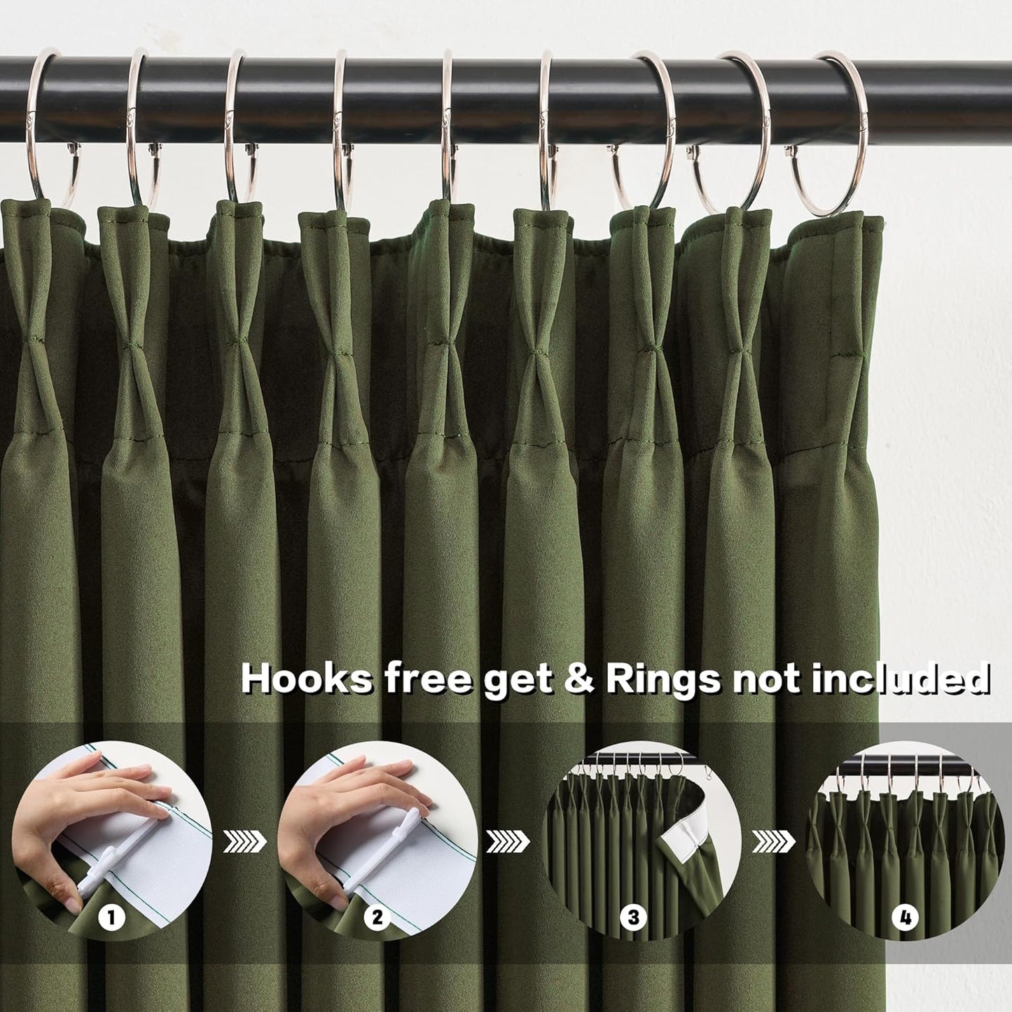 KEQIAOSUOCAI 96 Inch Curtains with Pinch Pleat,Warm Cold Blocking Block Out Room Darkening Curtain Drapes for Living Room 8 ft Tall(Dark Olive Green, 40" W x 96" L,2 Panels)