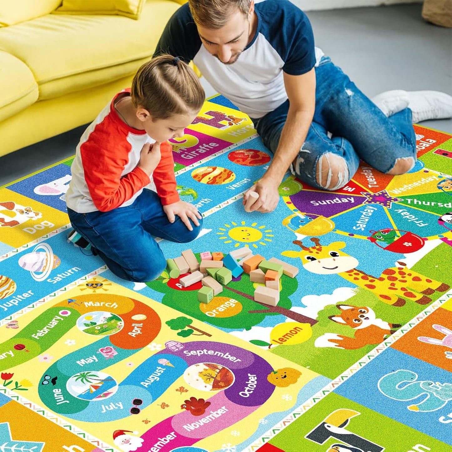Kids Rug for Playroom, Kids Baby Playmat with Alphabet, Month, Weather, Week and Shapes ABC Educational Rug, Play Mat Carpet for Bedroom Classroom (59 X 39.4 INCH, Ferris Wheel)