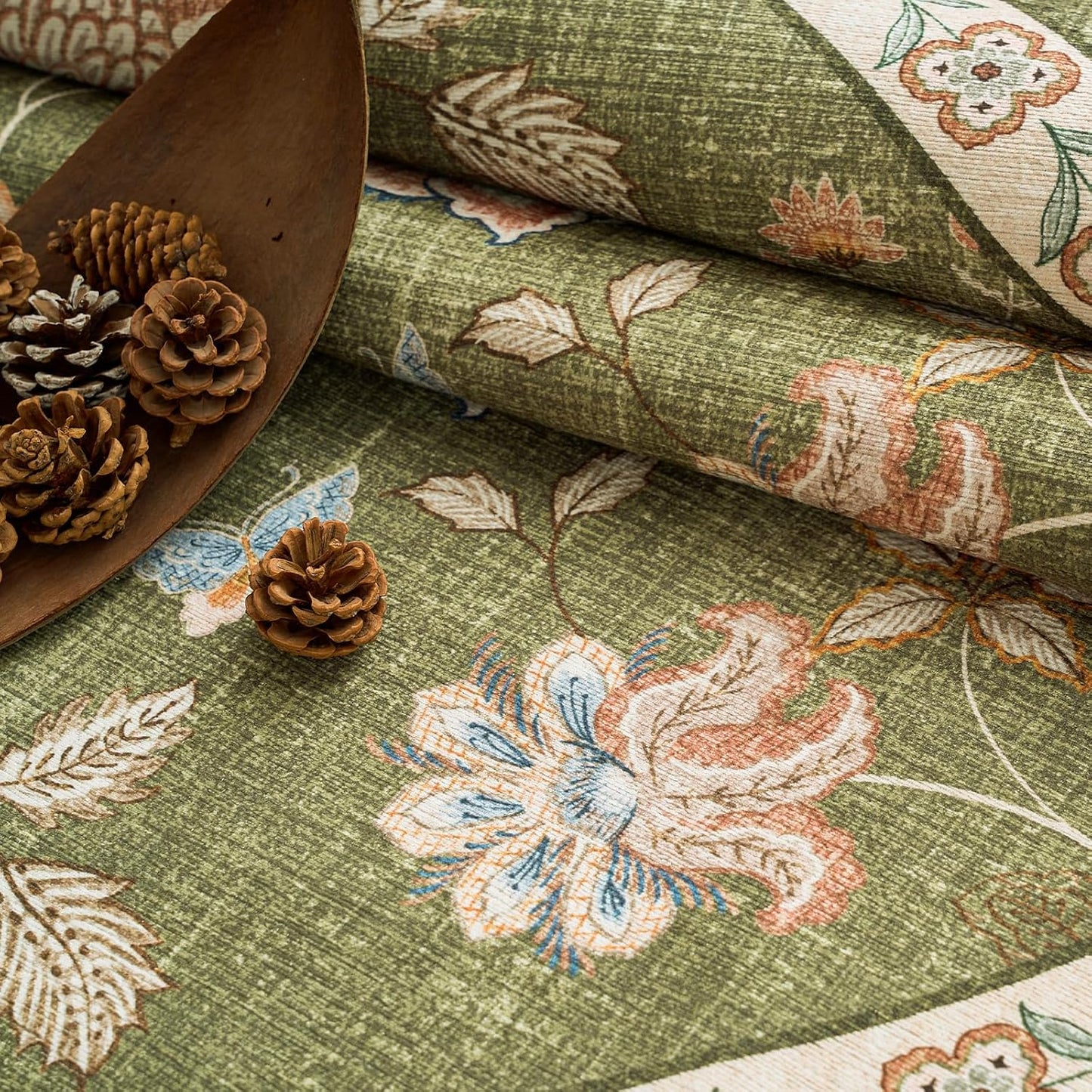 jinchan 3x8 Floral Runner Rug for Hallway Washable Kitchen Runner Vintage Romance Design Non Slip Thin Indoor Floor Cover Low-Profile Throw Carpet for Entryway Bathroom Bedroom Porch, Green