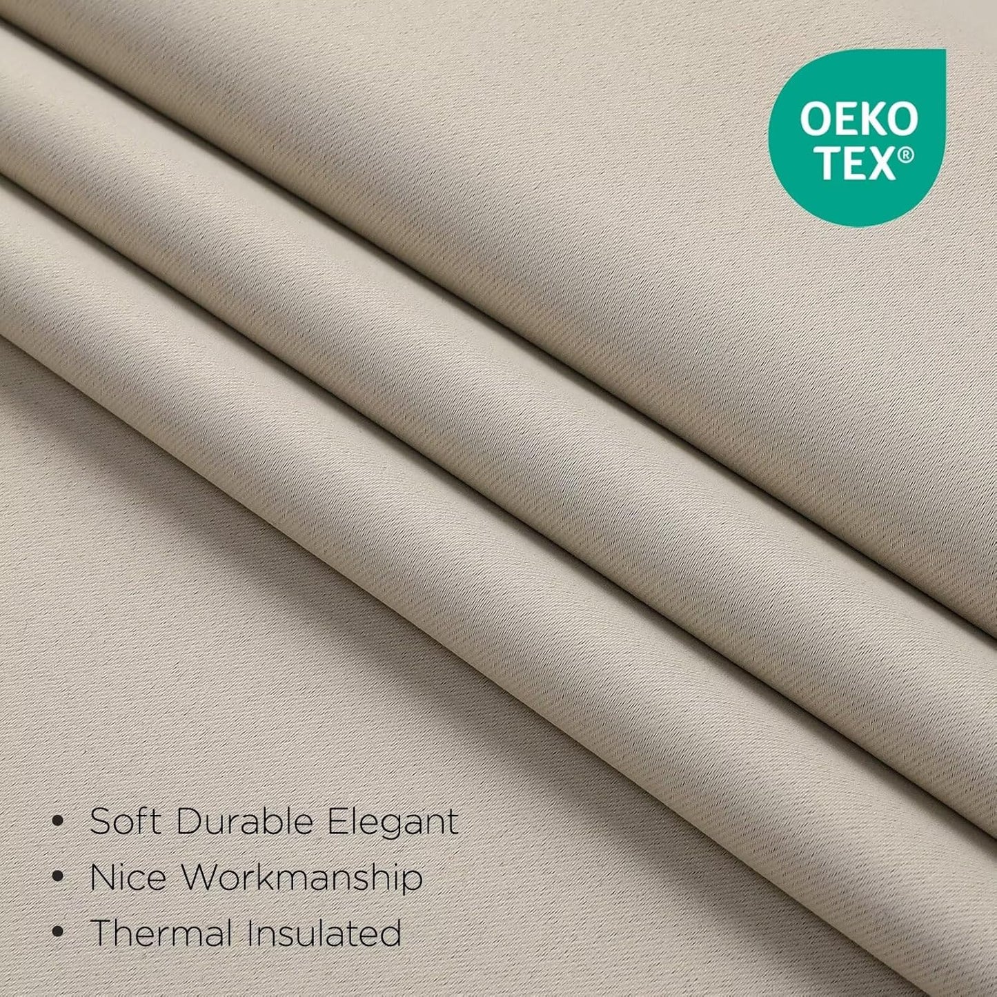 Joydeco Blackout Curtains 84 Inch Length 2 Panels Set, Thermal Insulated Black Out Curtains for Bedroom, Room Darkening Drapes for Living Room Window (W52 x L84 Inch, Light Beige)