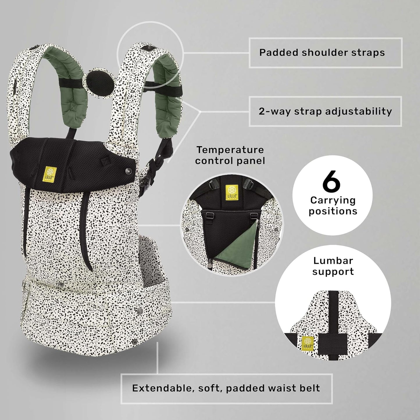 LÍLLÉbaby Complete All Seasons Ergonomic 6-in-1 Baby Carrier Newborn to Toddler - with Lumbar Support - for Children 7-45 Pounds - 360 Degree Baby Wearing - Inward & Outward Facing - Salt and Pepper