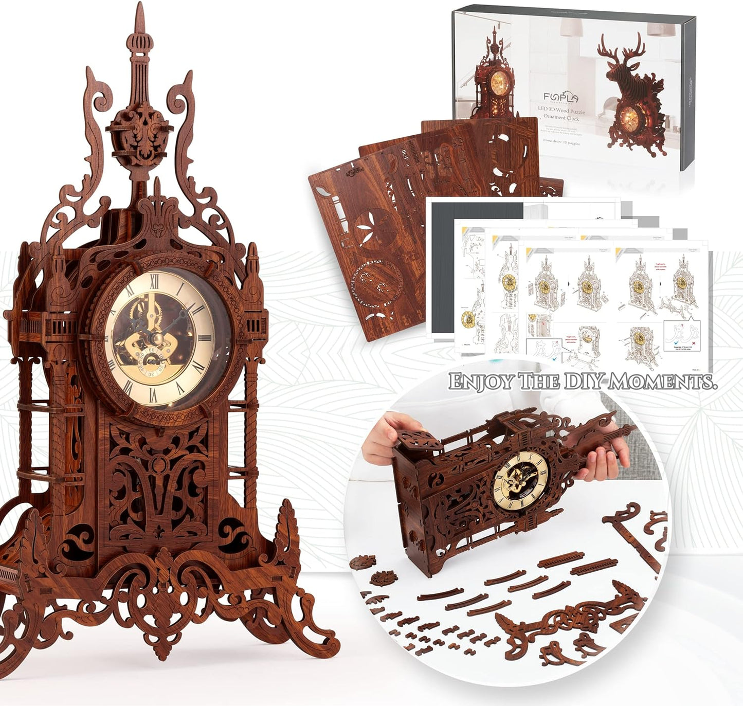 LED 3D Wood Puzzle Clock Tower, 3D Building Model, DIY 3D Clock Kit (LED-WTC02)