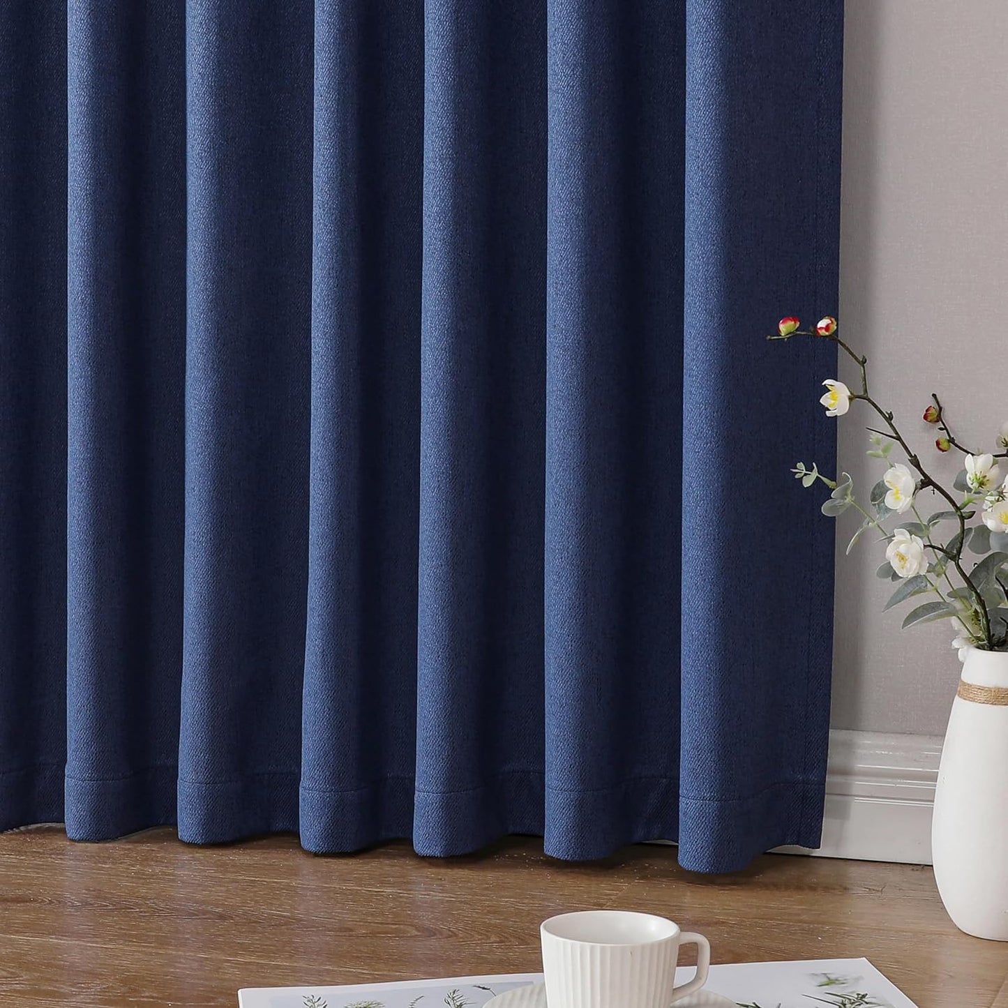 Joydeco Faux Linen Blackout Curtains for Bedroom,Blue Blackout Curtains 72 inches Long,100% Blackout Solid Thermal Insulated Window Drapes Luxury Decor for Living Room（W52xL72 Inch,Twilight Blue）