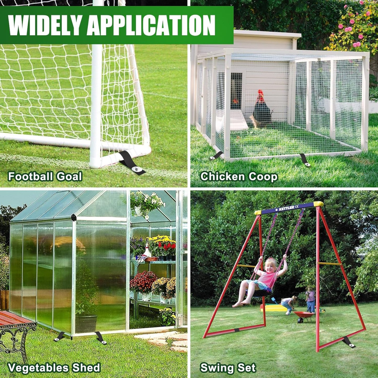 Eurmax USA Ground Anchors Screw in Trampoline Anchors High Wind Tent Stakes Heavy Duty Ground Stakes Trampoline Stakes Anchor Kit Set of 4 Bonus 4 Strong Belt (Silver)