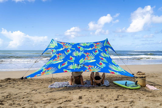 Neso Tents Beach Tent with Sand Anchor, Portable Canopy Sunshade - 7' x 7' - Patented Reinforced Corners (Tropical Floral)