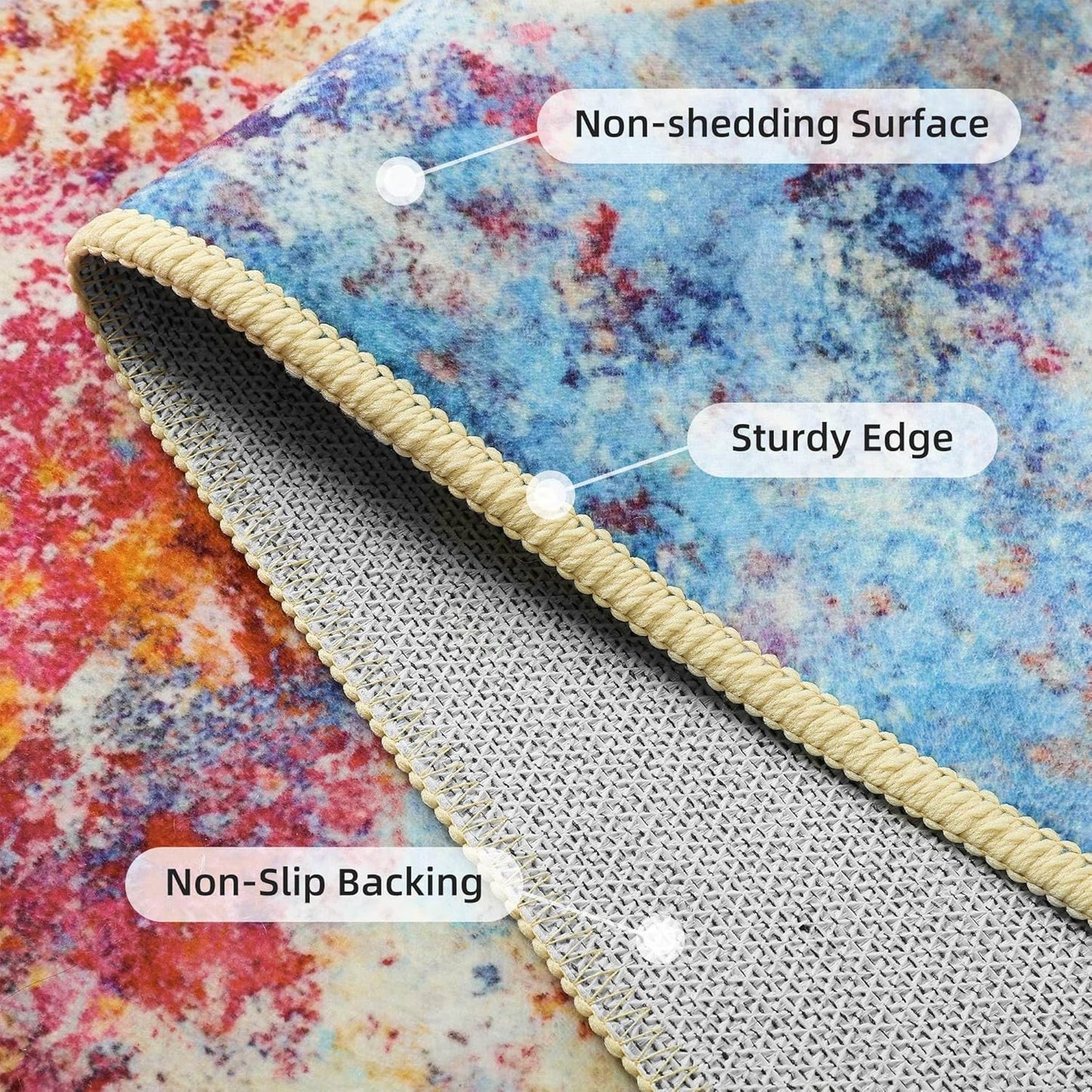 Kelarea Living Room Rug, 4x6 Modern Abstract Washable Rugs, Colorful Soft Non Slip Low Pile Carpet, Stain Resistant Rugs for Bedroom, Dining Room, Nursery, Home Office