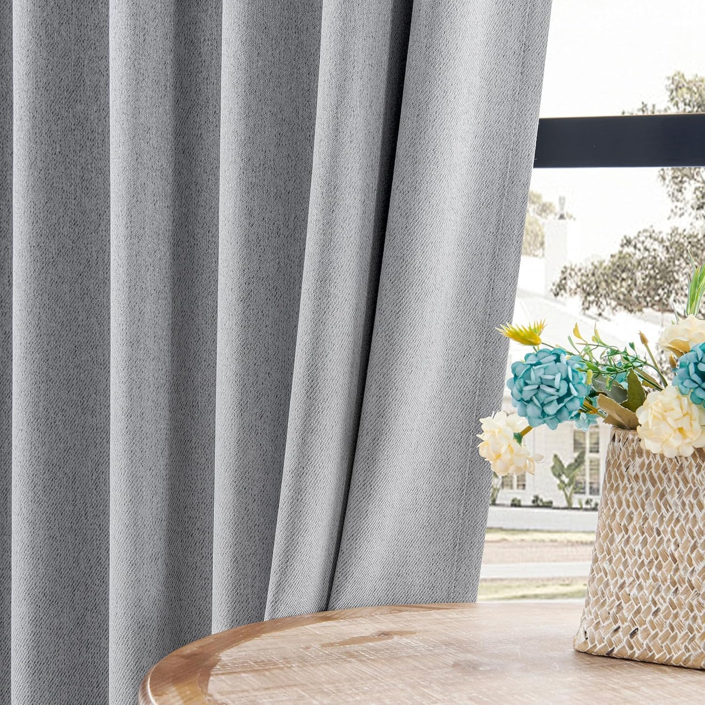 Joydeco Faux Linen Blackout Curtains for Bedroom,Light Grey Blackout Curtains 120 inches long,100% Blackout Solid Thermal Insulated Window Drapes Luxury Decor for Living Room（W52xL120 Inch,Light Grey）